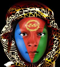 Foto di un volto dipinti con i colori della bandiera Eritrea